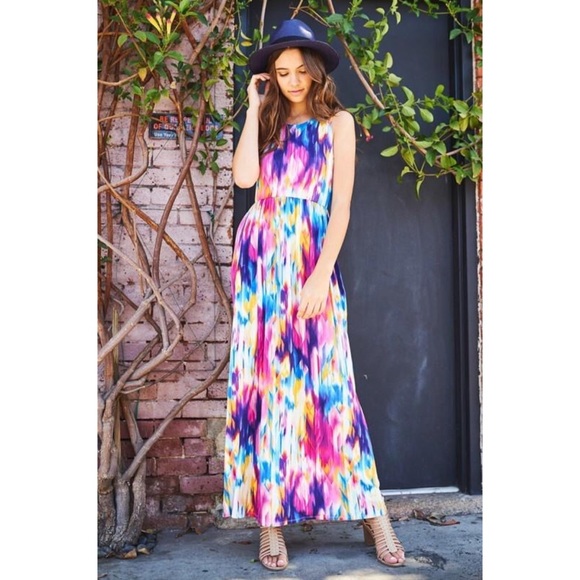 🎉HP🎉 Watercolor Maxi Dress With Pockets - Picture 9 of 9